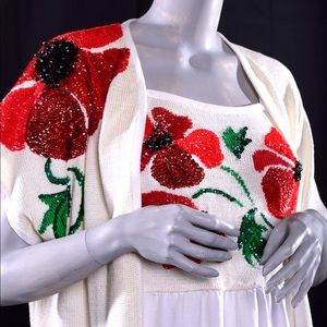 Vintage hand beaded poppy dress w matching kimono